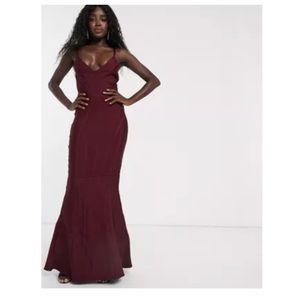 Lipsy fishtail maxi bandage dress in berry, size 8